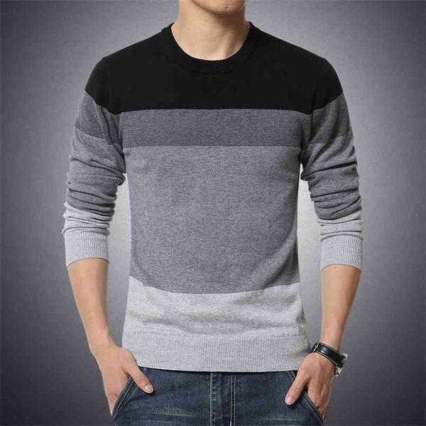 

sweater mens o neck striped slim fit knittwear long sleeved pullover men thin casual knitted pullovers male 210812, White;black