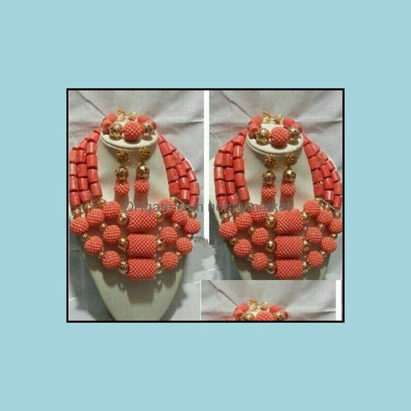 Ohrringe Halskette Schmuck Sets Original Coral Perlen Nigerianer Hochzeit Afrikanische mutige Aussage Set Chunky CNR693 C18122701 Drop Lieferung 2021