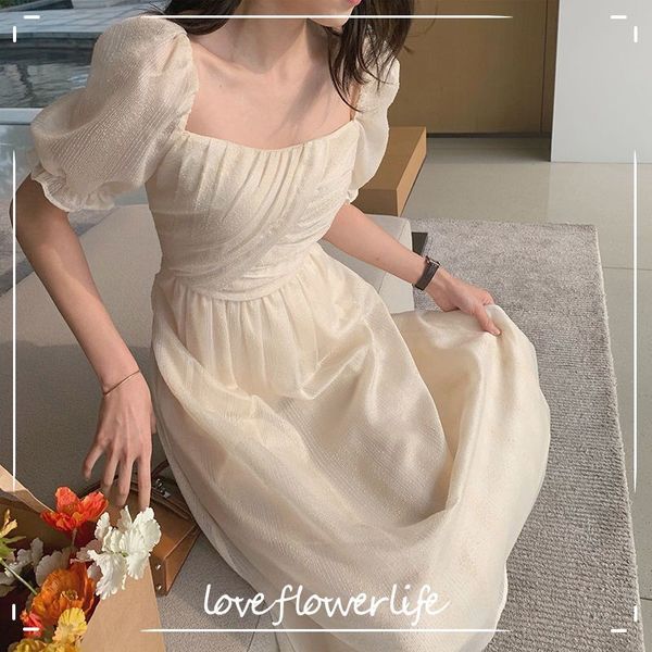 

elegant dresses for female square collar puff sleeve evening party dress women design fairy dresses korean summer 210521, Black;gray