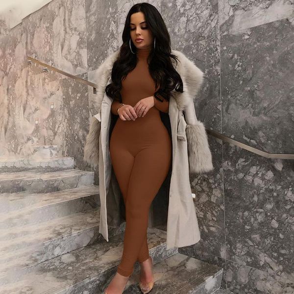 

women's jumpsuits & rompers adogirl women autumn winter long sleeve bodycon soild color turtleneck leggings jumpsuit 2021 famale clothi, Black;white