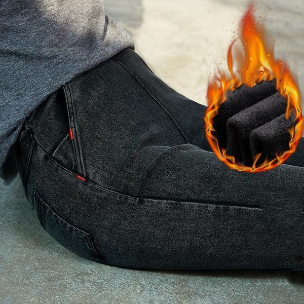 

winter velvet fleeces inside thickening womens jean denim pants high waist warm trousers female woman plus size, Blue