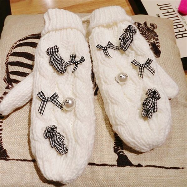 

korean bear series happy cartoon mittens women' characters thickened warm gloves, Blue;gray