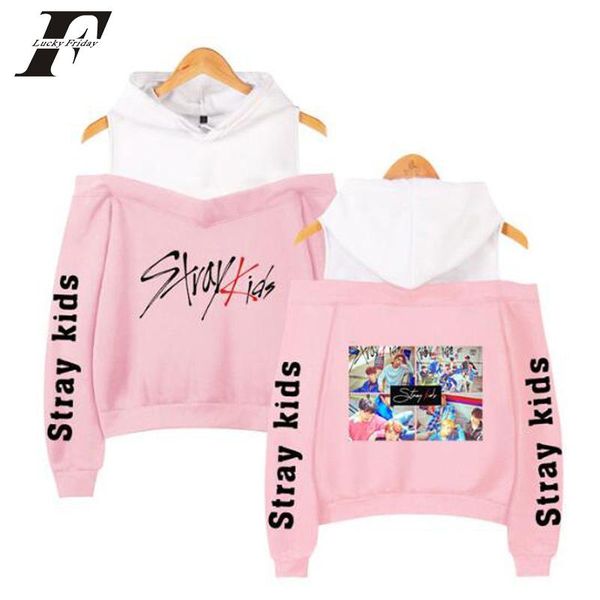 

women's hoodies & sweatshirts stray kids off shoulder 2021 arrivals korean women hoody cotton long sleeve pink clothes, Black