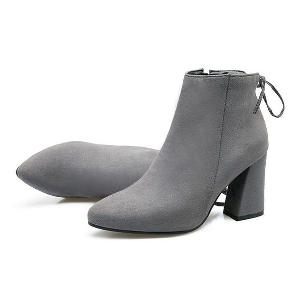 

boots big size 9 10 11-19 women shoes ankle for ladies back zipper side square heel, Black