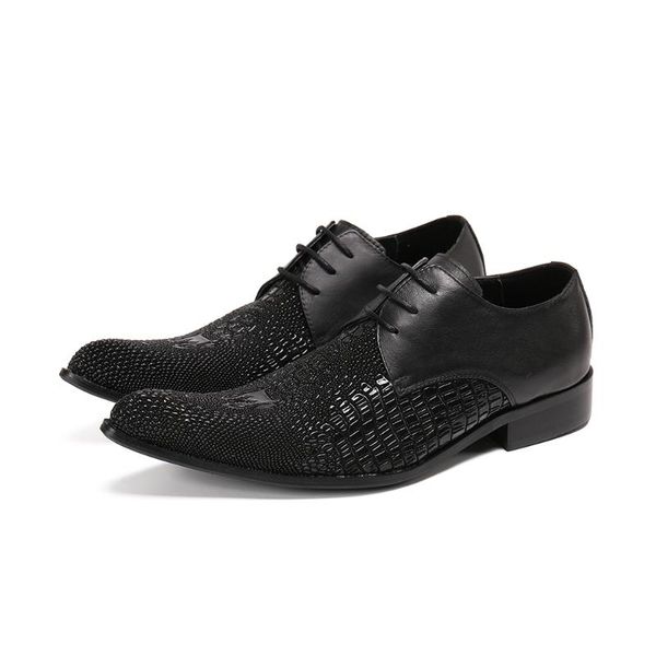 

dress shoes men's crocodile leather lace-up wedding party mens business office oxfords flats plus size men fashion, Black
