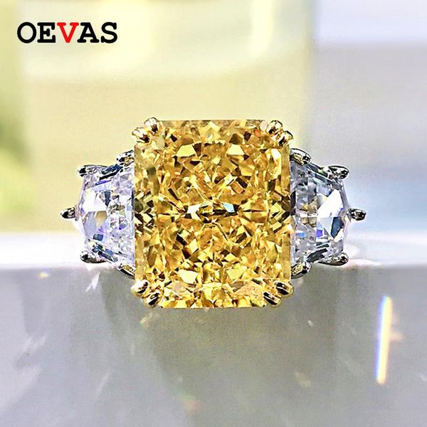 

cluster rings oevas 100% 925 sterling silver sparking 10*12mm high carbon diamond wedding for women engagement party fine jewelry gifts, Golden;silver
