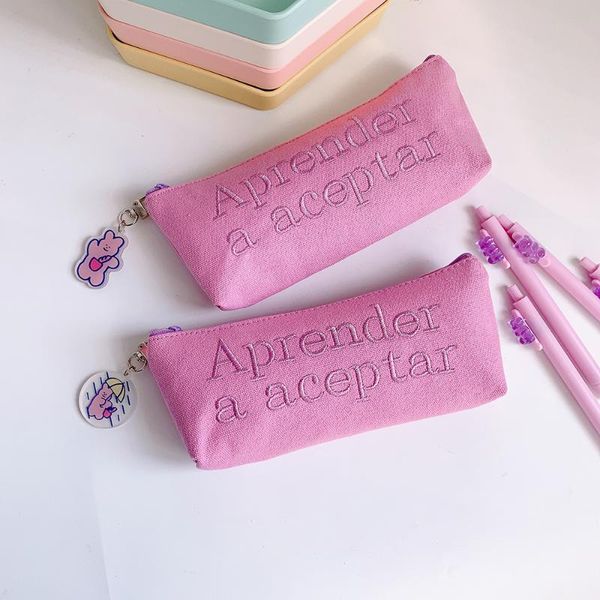 

pencil bags ins purple english letter case kawaii stationery bag with pendant office school supplies pouch