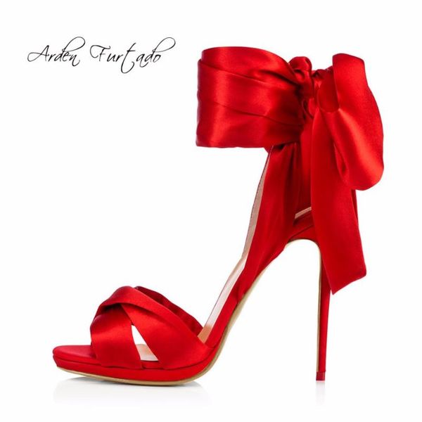 

arden furtado 2021 summer high heels 12cm fashion shoes for woman red butterfly knot platform sandals party size 45, Black