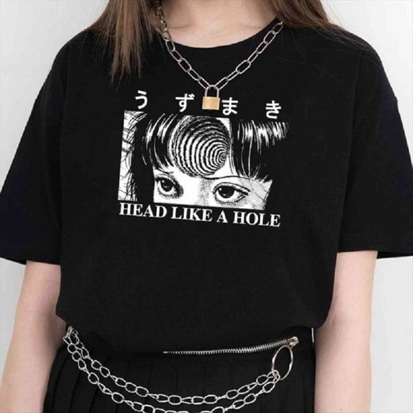 

head like a hole womens harajuku summer short sleeve letter anime t shirt hipster grunge horror japanese tee gothic, White