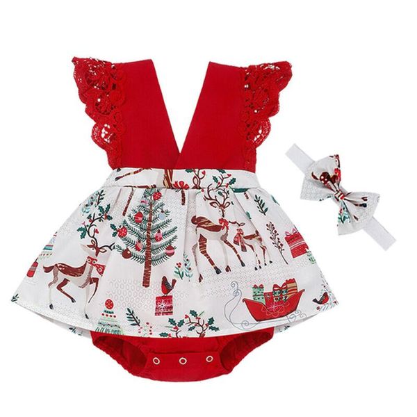 

jumpsuits uk my first christmas rompers infant baby girl clothes lace romper dress+headband outfit, Blue