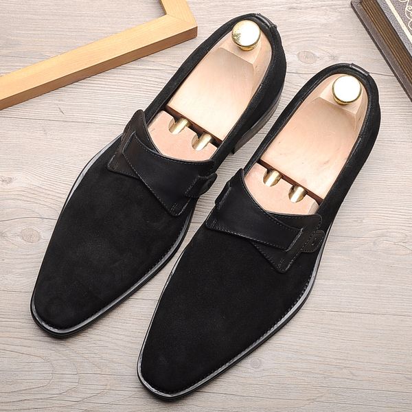 

2021 Autumn New Suede Mens Loafers For Wedding Party Dance Black Brown Genuine Leather Slip On Mens Dress Shoes Casual Business