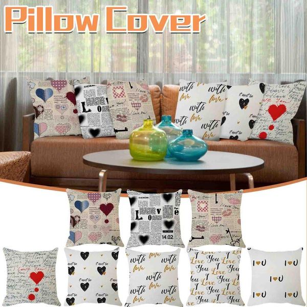 

45x45cm cushion cover valentine's day theme home decoration linen pillowcase sofa cushion covers decorative pillow cases linen