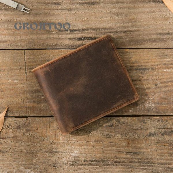 

handmade leather frosted cowhide wallet crazy horse short for men and women simple horizontal purse wallets, Red;black