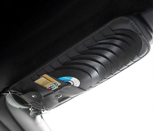 

pu leather sun visor holder bag easy install card slot pen cd organizer clips for car vehicle accessories