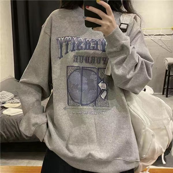 

cool oversized hoodie women print harajuku womens clothes streetwear loose casual pullover crew neck korean version, Black