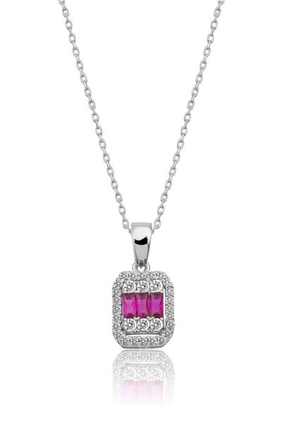 

pink baguette necklace pendant necklaces, Silver