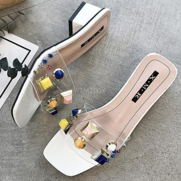 

luxury clear shoes women designers sandals summer transparent beach high heel zapatillas mujer casa flip flop slippers, Black