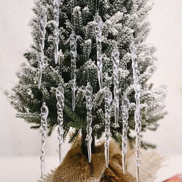 Decorazioni natalizie Ciondolo di ghiaccio artificiale da 12 pezzi 13 cm per albero di Natale Ornamento appeso Ghiacciolo finto Festa a casa