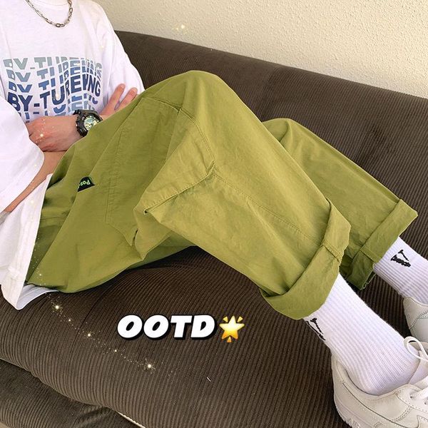 

men's pants summer thin large pocket cargo warehouse korean fashion casual oversized wide-leg loose trousers, Black