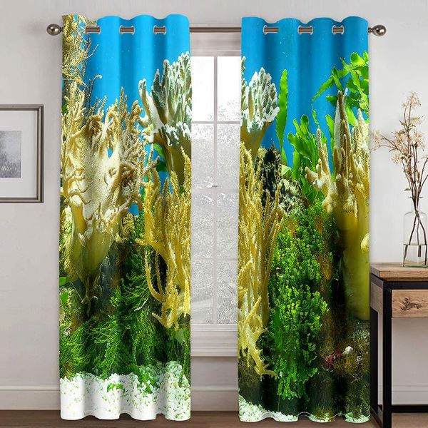 

curtain & drapes 3d blue submarine plant landscape pattern blackout set, suitable for home curtains in the living room and bedroom