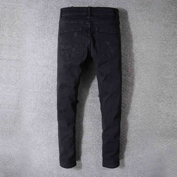 

men's jeans black patchwork slim fit stretch denim biker jeans for motorcycle casual skinny patch ripped distressed pants 1w8k, Blue