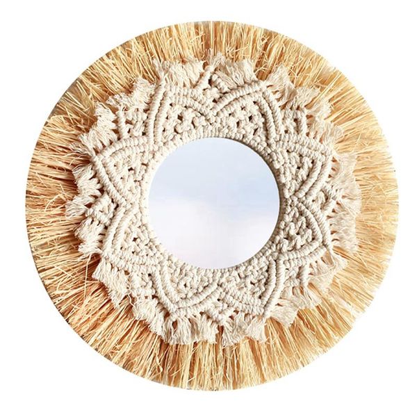 

mirrors nordic straw woven el bed and breakfast wall boho decor handwoven mirror decoration macrame decorative