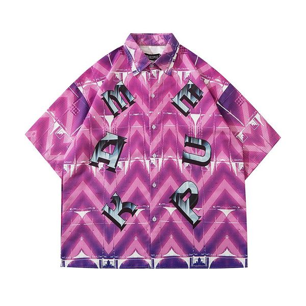 

men's casual shirts retro letter print summer mens and womens lapel oversize japanese hawaiian shirt short sleeve loose, White;black