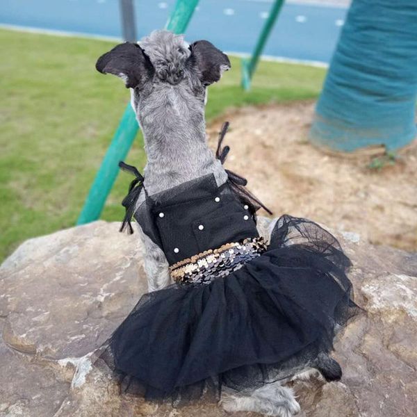 

dog apparel clothes black print dress for cat pet summer lace