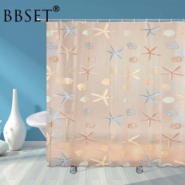 

marine life shower curtain blue starfish and shells pattern waterproof multi-size douchegordijn bathroom decor with 12 hooks curtains
