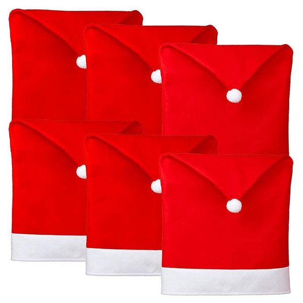 

-6 pcs christmas chair covers santa hat for dining room holiday decorations red