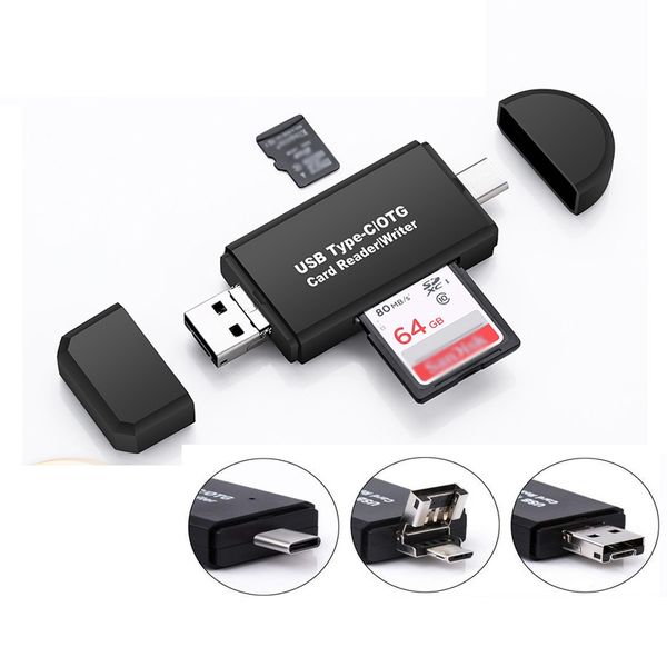 Micro SD / TF-Speicherkartenleser 3-in-1 USB 2.0 Typ C CardReader OTG-Adapter für PC-Laptop / Smartphone-Tablet XBJK2105