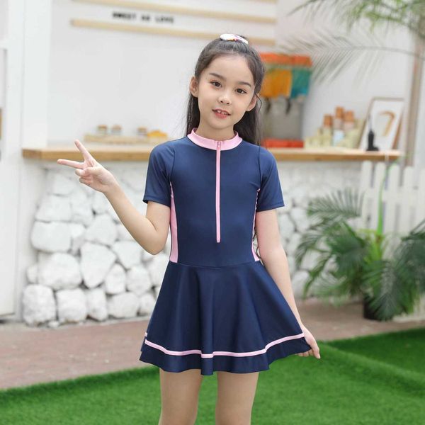 

2021 children's skirt lovely princs student girl's swimsuit, White;black