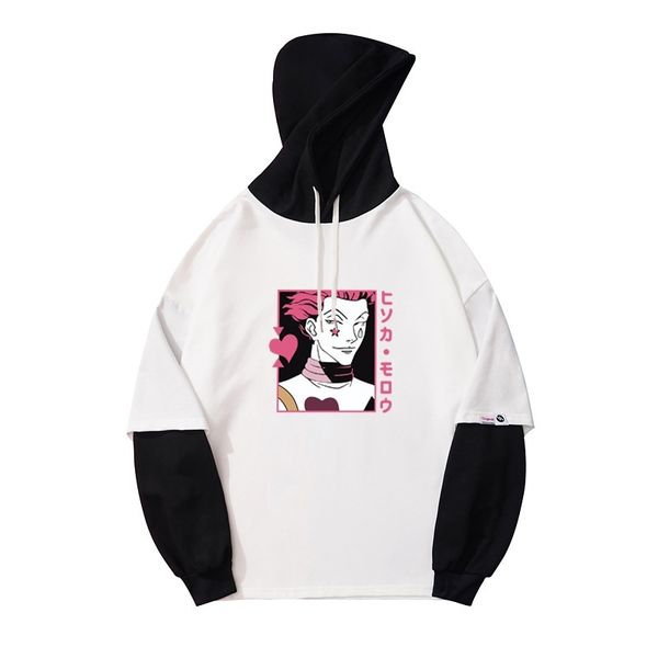 

full time japanese animation x hunter oversize hoodie fake two pieces, Black