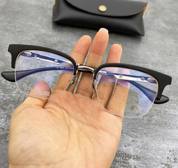 

crosin glasses plate pure titanium half eyebrow frame men's and women's fashion myopic flat lens, White;black