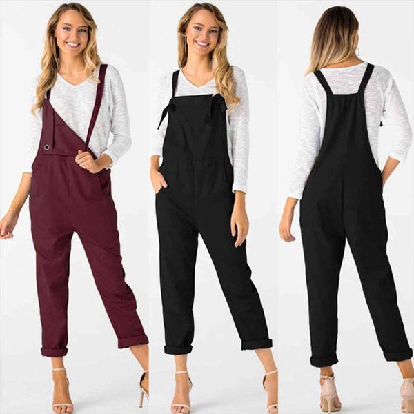 

loose dungarees solid color long womens romper pockets pants trousers palazzo mujer 35, Black;white