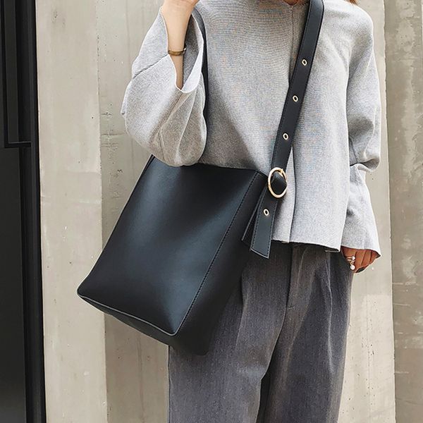 

fashion pu leather composite bags for ladies casual solid large capacity bucket bags for women simple vintage messenger bags new