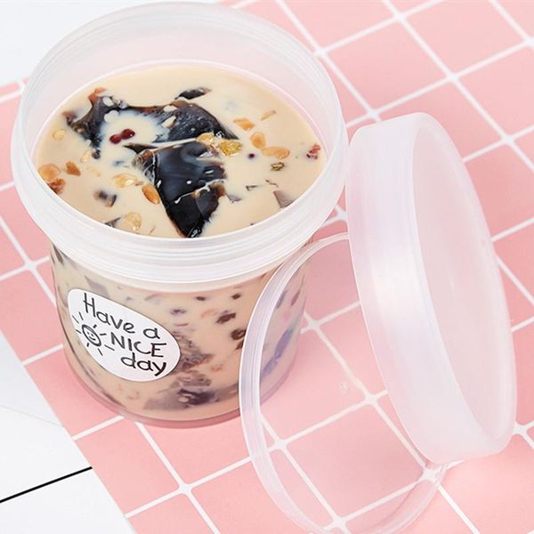 

disposable cups & straws 10pcs net red 500ml dessert packaging cup favors boxes pudding ice cream jelly yogurt milkshake plastic with lid fr