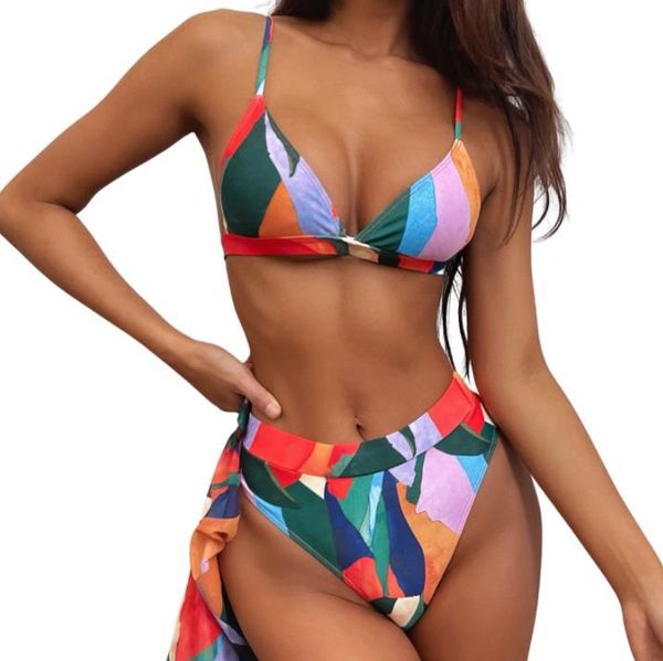 

women's swimwear women three-piece swimming clothes set, tangerine printed pattern bikini , shorts and crop, White;black