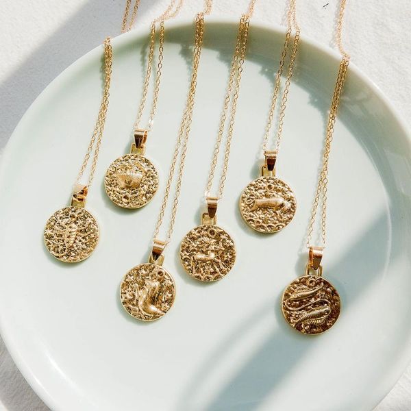 

pendant necklaces gold color 12 constellation necklace personality virgo taurus for women 2021 fashion coins & pendants, Silver