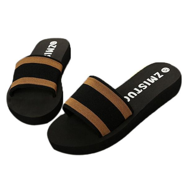 

slippers women open toe fashion leisure beach walk flat color student shoes summer platform #1.4, Black