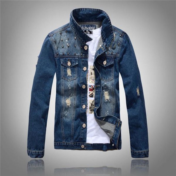 

men's jackets european american men jacket classic mens badge denim luxury outerwear & coats for blue slim 5xl, Black;brown