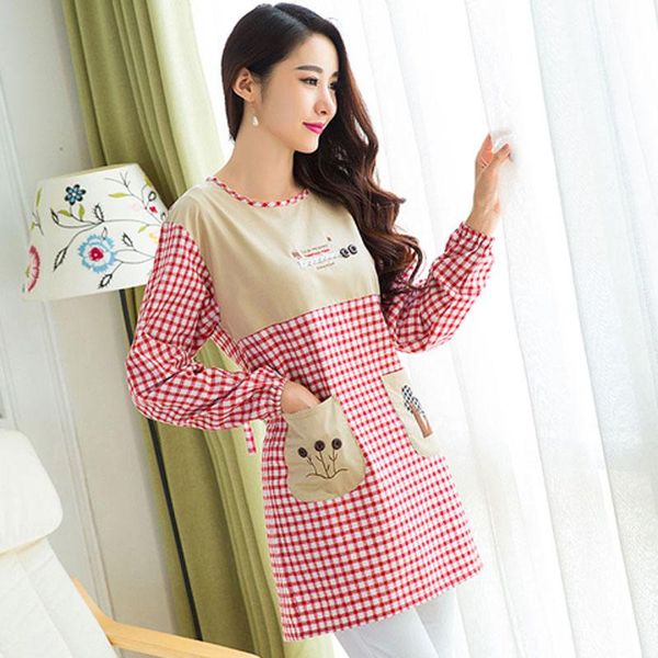 

cute cartoon apron with pocket long sleeve anti-greasy women bib chef kitchen cleaning baking cooking tools aprons