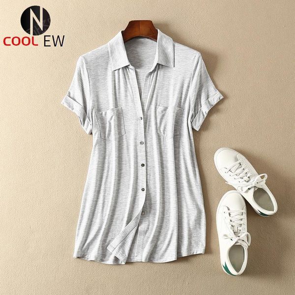 

women's polos women 2021 viscose blend short sleeve lapel shirt - ladies pink/light grey tees top, White