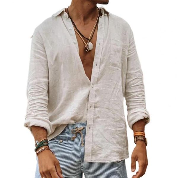 

men's casual shirts 2021 blouse cotton linen shirt loose long sleeve single breasted summer handsome men, White;black
