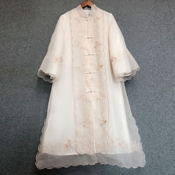 

capris casaco feminino 2021 spring summer long outerwear women luxurious embroidery single breasted vintage coat overcoats female, Black;gray