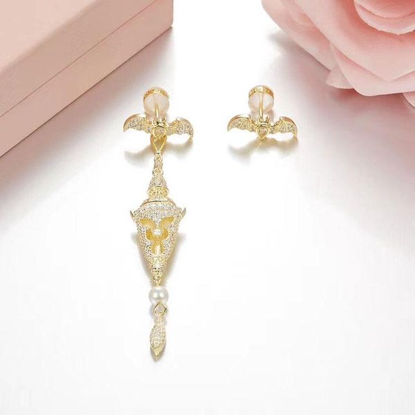 

dangle & chandelier soelle 925 sterling silver yellow gold color bat and lantern asymmetry earrings cubic zirconia ab earring women fine jew