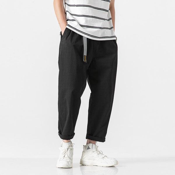 

men's pants japanese fashion straight loose cropped, Black