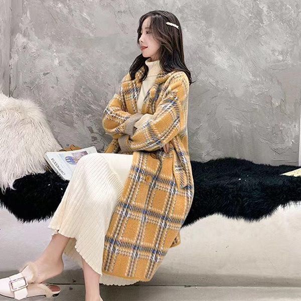 

women's wool & blends faux coats autumn and winter warm jacket loose thicken long knit cardigan woolen woman coat female thickening, Black