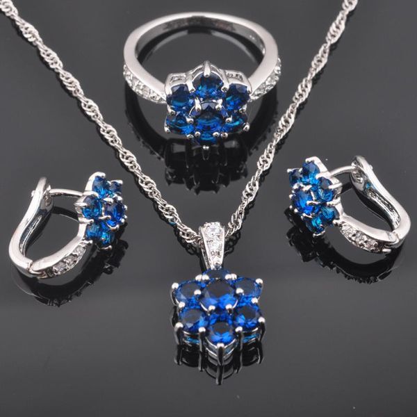 

earrings & necklace nest blue zirconia women's silver color jewelry sets earrings/pendant/necklace/rings qz0502