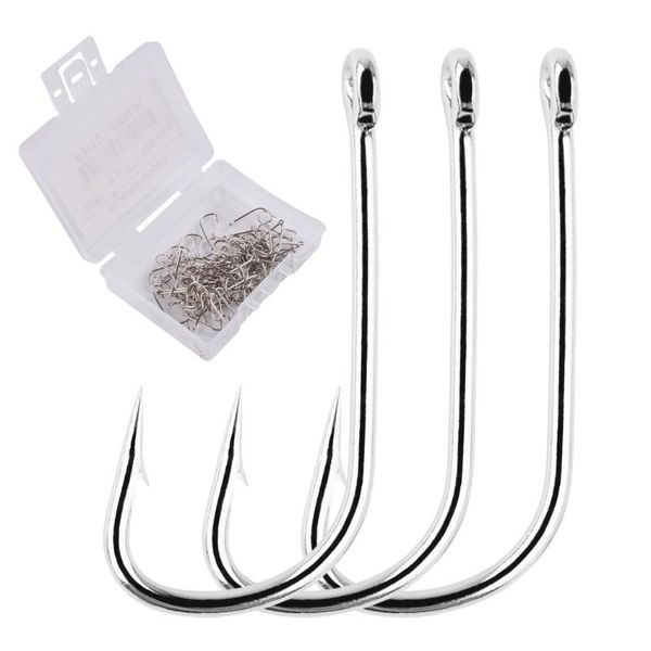 Hooks de pesca 100 pçs / caixa farpada de verme do mar carpa Único conjunto de gancho de círculo de gancho Acessórios Enfrentar o fishhook de aço carbono